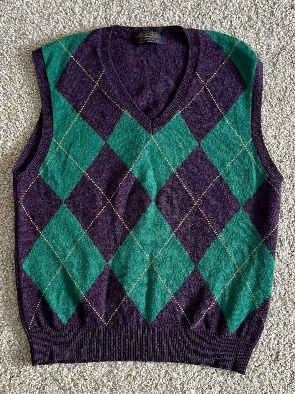 Vintage Brooks Brothers Sweater Vest Argyle Diamond Lambswool Golf Retro Size M